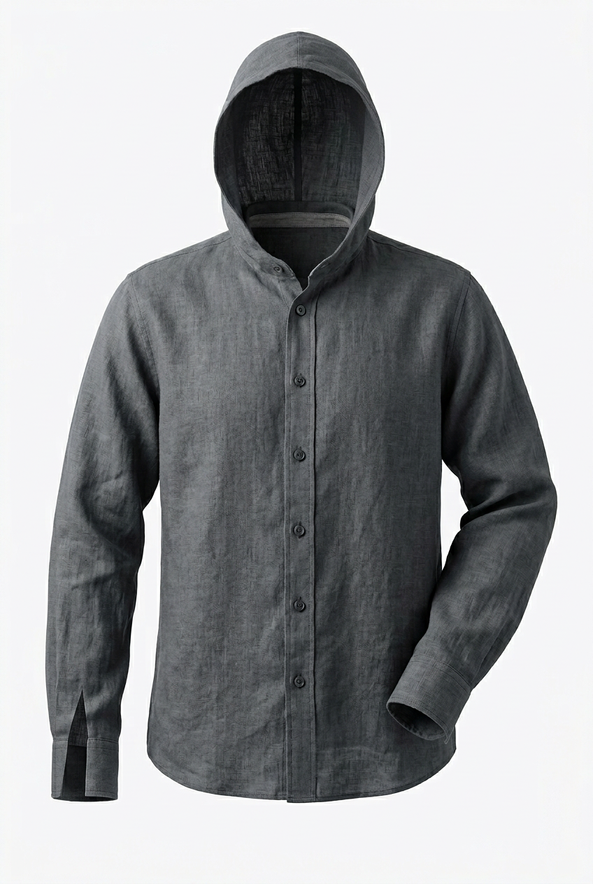 The Como Hooded Linen Shirt – Charcoal